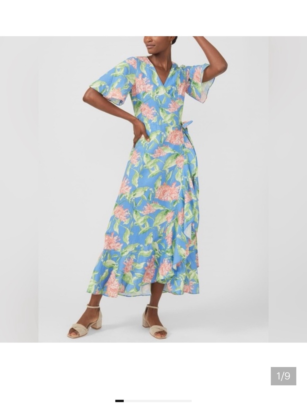 J. McLaughlin Blue and Pink Floral Wrap Maxi Dress